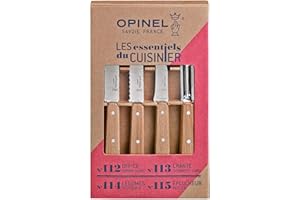 Opinel - Coffret de 4 Couteaux de Cuisine Les Essentiels - N°112 Office, N°113 Cranté, N°114 Légumes, N°115 Éplucheur - Lame Acier Inox - Hêtre Vernis Naturel