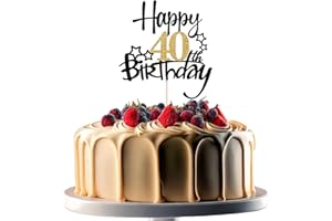 JEKUGOT 40th Birthday Cake Toppers, Black and Gold Glitter Cake Decorations, Happy 40th Birthday Cake Toppers for Men and women Themed Party (1pcs)