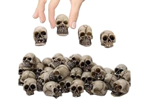 DSLIHA 20Pcs Mini Skulls Resin Halloween Party Decorations DIY Accessories Realistic Skeleton Head Halloween Skulls Ornament Reptile Cave Fish Tank Desktop Home Party Garden Pot Plant Decor