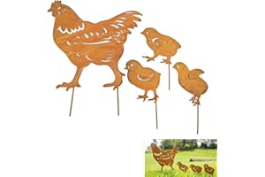 ZAHD 4 Piezas Decoración de Jardín con Forma Oxidado de Pollo Gallina Pollo Patio Arte Pollos Pastoral de césped de jardín Pollo Jardin Outdoor Metal para Exterior, terraza, oxidada decoración (A)