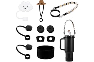 Yuecda Stanley Cup Set de accesorios, incluye 1 correa para botellas de agua, 1 bota de silicona, juego de juntas a prueba de fugas, para vasos Stanley de 1,2 l y 850 ml, tazas no incluidas (negro)