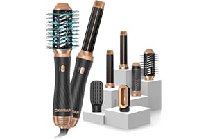 OKWRAP 6 in 1 Hair Styler, Air Styler Set, Hair Dryer Brush with Curl, Straighten, Volumise, Smooth and Hairdryer Brushes for Styling, Blow Dryer Brush Hot Hair Styler for All Hair Type/Length