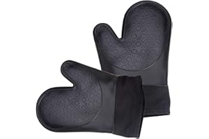 PREMYO 2 Guantes Horno Silicona - Manopla de Cocina para Ollas Calientes - Resistente al Calor Impermeable Negro
