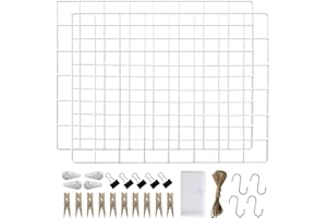 LOYONAL Rejilla metálica decorativa para pared, tablero de notas, rejilla decorativa, rejilla para fotos, pared de metal, paquete de 2 unidades