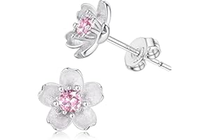 KRFY Boucles D'oreilles Mignonnes Argent Sterling 925 Fleurs de Cerisier Blanc Rose CZ Cartilage Boucles D'oreilles Hypoallergéniques pour Femmes Filles Enfants