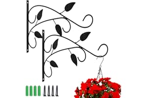 MATT SAGA 2 Pièces Suspension Mural Crochet Plante avec Vis Support Crochet Plante Lanterne Mangeoires d'oiseaux Panier de Jardin en Métal pour Décoration de Jardin Balcon (4 Feuilles-1)