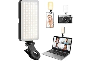 LOPHE 90 LED-videoljus, selfie ljus 3 ljuslägen och 9 ljusstyrka, 2 700 K–6 500 K ljus med klämma, uppladdningsbar, bärbar kameralampa för telefon, dator, samtal, fotografering