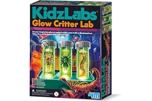 4M KidzLabs Glow Critter Lab, Creepy Crawlies Come to Life, Illuminated Test Tubes, Science Project and Night Light for Ages 5+, Green