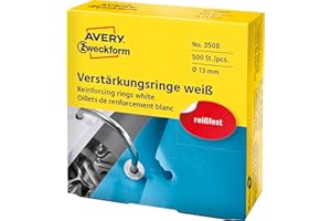 Avery Zweckform 3508 Lot de 500 Œillets de renfort, diamètre 13 mm, Blanc