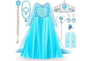 ITMNMNL Disfraz Elsa Disfraz Elsa Niña,Disfraces de Elsa Princesa con Accesorios de Tiara Elsa Vestido de Princesa Elsa Niñas,Princesa Disfraz Elsa para Halloween Cosplay Cumpleaños Carnaval - 120