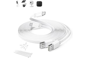 Itramax Płaski Przedłużacz USB C Zestaw 2,Bardzo Długi Kabel Ładujące USB A na USB C do Kamery Bezpieczeństwa Blink Mini 2/Outdoor 4,Ring Pan-Tilt Indoor Cam,eufy Cam S3 Pro,SoloCam S340/S350/S220/C21