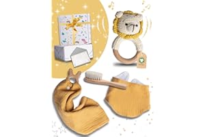 KYDZO Baby Geschenk zur Geburt, 5 teilig Baby Set Neugeborene mit Beißring, Schmusetuch, Lätzchen, Haarbürste & Verpackung- Geschenk zur Geburt, Babyparty & Taufe (King)