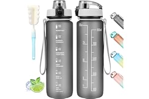 AOHAN Trinkflasche 1L,BPA-Frei Trinkflasche Sport,Auslaufsicher Wasserflasche,Sportflasche mit Schmutzfänger&Zeitmarkierung für Schule, Sport,Radfahren, Fahrrad, Fitness,Yoga, Gym.