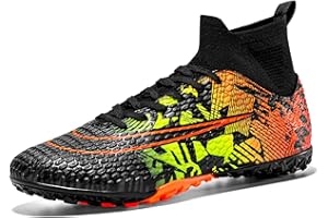 sudorun Chaussures de Football Garçon Enfants Turf TF Chaussures de Futsal Indoor Adolescents High Top FG Spike Chaussures de Sport en Plein