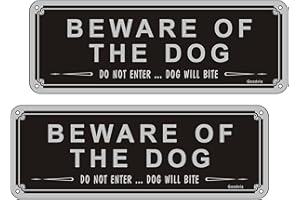 GOODVIA Beware Of The Dog Sign 3.5'' x 9.8'' Aluminum Do Not Enter Signs for Gates Dog Will Bite Sign Outdoor Gate Safety Sign Pack of 2