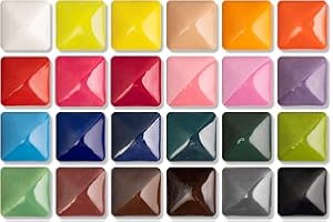 Pasler Underglaze Set - Concentrated Opaque Liquid Underglaze with a Red Brush, for pottery bisque, mini Pack for 24-Colors