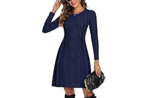 Aottori Robe Pull Femme Hiver Décontractée Tricotée Robe Pull Elegant Col Rond A Ligne Robes Casual Manches Longues Mini Robe Pull pour Fête Loisirs Cocktail Robe Pull