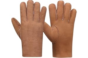 Harssidanzar Guantes de cuero para hombres,gamuza piel de oveja manguitos forros de lana guantes de conducción para vestidos calientes en invierno frío KM043EU