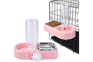 AOTLEE Puppies Dog Bowls，Crate Water Bowl，Cat Food and Water Bowl Set with Water Dispenser and Stainless Steel Bowl for Puppy, Cats ，Guinea Pig，Rabbit and Other Small Animals (Pink)