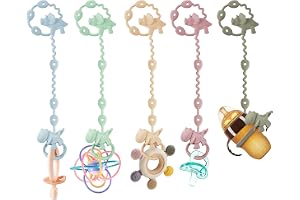 PandaEar Baby Toy Straps - 5 Pack Dinosaur Silicone Pacifier Teether Harness Straps - Adjustable Baby Toy Holder for Bottles, Strollers, High Chairs, Cribs