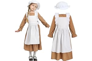 Wizland Victorian Maid Costume for Girls,Victorian Village Medieval Outfit with Dress^,Kids Prairie Vintage Fancy Dress for age 4-12