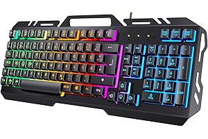 TedGem Gaming Tastatur, PC USB Kabelgebunden Tastaturs, 19 Schlüssel Anti-Ghosting mit Rainbow LED Beleuchtete, Handy Halter, Robust Metal Frame Für PC/Laptop/PS4/Xbox (Deutsches Layout)