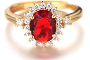 Halukakah Gold Diamantring für Frauen Männer Iced Out,18 Karat Echt Vergoldet Ruby Ring Lab Diamant Set Größe Verstellbar mit KOSTENLOSER Geschenkbox