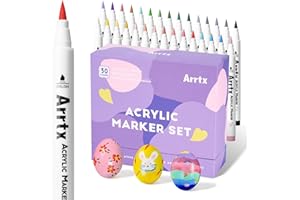 Arrtx 30 Colors Acrylic Paint Pens for Rock Painting, Extra Brush Tip, Water Based Paint Markers for Stone, Glass, Easter Egg, Wood and Fabric Painting-No Toxic,No Odor