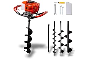 IMJ-Global Mototrivella Trivella Trivellatrice a Scoppio DEMON | 62cc | 5,2CV | Motore a 2 Tempi | Punte Ø100mm 150mm 200mm + Prolunga | Miscela Benzina:Olio | da Giardino