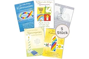 Perleberg Kommunionkarten Set mit Umschlag 11,6 x 16,6 cm - 5 Hochwertige Glückwunschkarten zur Kommunion mit bunten Motiven, 7122002-2
