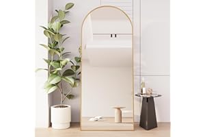 BLSYHDH Espejo de cuerpo entero con marco de metal, espejo de pie para dormitorio y vestidor, espejo de pie 2 en 1 y espejo de pared, 80 x 180 cm, espejo decorativo de pared (dorado, arco 180 x 80 cm)