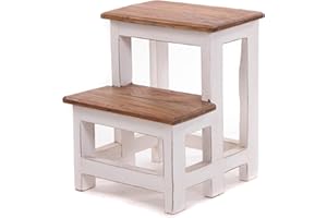 DESIGN DELIGHTS Scaletta a pedana, 46 x 37 x 37 cm (altezza x larghezza x profondità), in legno vecchio, a due livelli, scala a pioli, per uso domestico, colore: 06 bianco