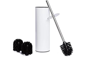 Bamodi Escobillas de baño – Escobilla WC y Soporte de Acero Inoxidable – Escobilla baño con diseño Cerrado Inclusa 2 Cabezas de Cepillo – Acabado Anti Huellas Dactilares