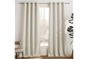 PONY DANCE Rideaux Occultants Thermique - Décoration de Fenêtre Rideau Draperies à Oeillets Isolation Lumineux Tissu Lourd pour Maison Chambre, 132 x 260 cm, Beige Clair, Lot de 2