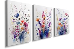 PRINFANTASY Large Canvas Wall Art Colorful Flowers Canvas Prints Ready to Hang Artwork Floral Painting 12 X 16"Framed Modern Romantic Poster for Women Girl Bedroom Bathroom Living Room Décor, YH1409