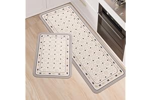 LY4U Kitchen Rug Sets, 2 Piece Non Slip Kitchen Mats and Rugs Runner Set, Rubber Backing Super Absorbable Washable Floor Mats, 43x75+43x120cm