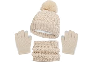 Baynetin Invierno Conjunto de Guantes de Bufanda de Gorro para Niños, Forro de Lana Niña Invierno Calentar Gorro Bufanda Sombrero Bufandas Guantes Tactiles Set para Niños Niñas 2-8 Años