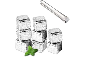 Nutabevr 8 Stück Eiswürfel Edelstahl,304 Edelstahl Eiswürfel Wiederverwendbar Whisky Steine set+Clips,Eingefroren Eiswürfel Für Wein,Wodka,Likör,Getränkesaft oder Limonade