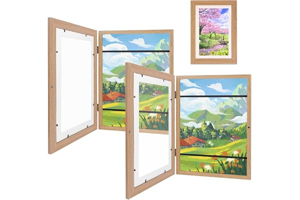 RoserRose Lot de 2 cadres photo pour enfants - Cadre photo d'art pour enfants - Cadre pour dessins d'enfants - Format A4 - Pliable - Pour dessins d'enfants - Cadre photo à ouvrir - Bois