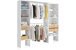 duehome |Armario Vestidor, Armario Abierto, Vestidor Reversible, Model Nitza, Acabado en Blanco Artik y Natur, Medidas: 190 cm (Largo) x 187 cm (Alto) x 40 cm (Fondo)