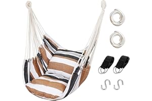 HOMMTINA Hängemattenstuhl Hängeseilschaukel, max. 136 kg Hängesessel mit Tasche, hochwertiges Baumwollgewebe für höchsten Komfort und Haltbarkeit, perfekt für Outdoor, Zuhause, Terrasse, Hof (Khaki)