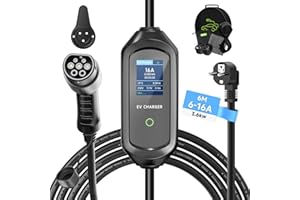 AFYEEV 6m Typ 2 Ladekabel, 3.6kW Schuko, Elektroauto, 6/8/10/13/16A Einstellbarer Strom, EV Ladegerät Mit Tasche, IEC 62196-2