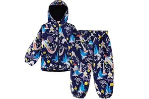 LZH Impermeable Chubasquero para Niño o Niñas, Dinosaurio Capa de Lluvia de Dibujos Animados con Capucha Chaqueta Pantalones Traje