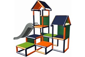 ‎MOVE AND STIC move and stic Spielturm Kletterturm Gesa mit Rutsche für Kleinkinder mit Kriechtunnel Mas (orange titangrau)