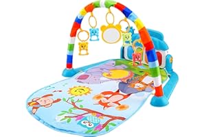 GENIKEER Tappeto Gioco Neonato con Palestrina, Tappetino da Gioco per Bambini Neonato, 5 in 1 Palestrina Neonato Multifunzione Montessori con Musica, Tappetino per Bambini con Giochi per 0-36 Mesi Neonato