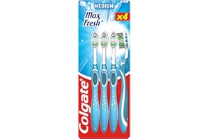COLGATE - Brosses à dents Max Fresh - Medium - Haleine fraîche - aide à éliminer la plaque dentaire - Lot de 4 brosses