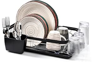 Anika Kitchen Dish Drainer & Drying Rack/Removable Drip Tray & Cutlery Holder/Large Capacity for Kitchen Counter in Black 69049