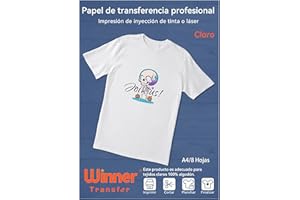TRANSOURDREAM WinnerTransfer-Paper transfer para tejito claro,Fácil de transferir y colores brillantes.Papel de Transferencia,Sin Impresión de Espejo(A4x8 Hojas)，Apto para InkJet &laser