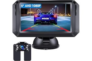 JANSITE Jasna dioda LED - kamera cofania AHD z ekranem 5", 1080P, kamera cofania, 6 diod LED, szerokokątny kąt 140°, wodoszczelność IP69, do samochodów osobowych, kamperów, kamperów, noktowizorów