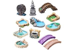 ALITTLECUTESHOP Fairy Garden Accessoires Miniatures Fée Jardin Accessoires D'ornement Statues D'extérieur Kit Miniature Jardin Bridge Figurines Avec Eau Puits De Bande Diy Jardin Dollhouse Décoration 12pcs